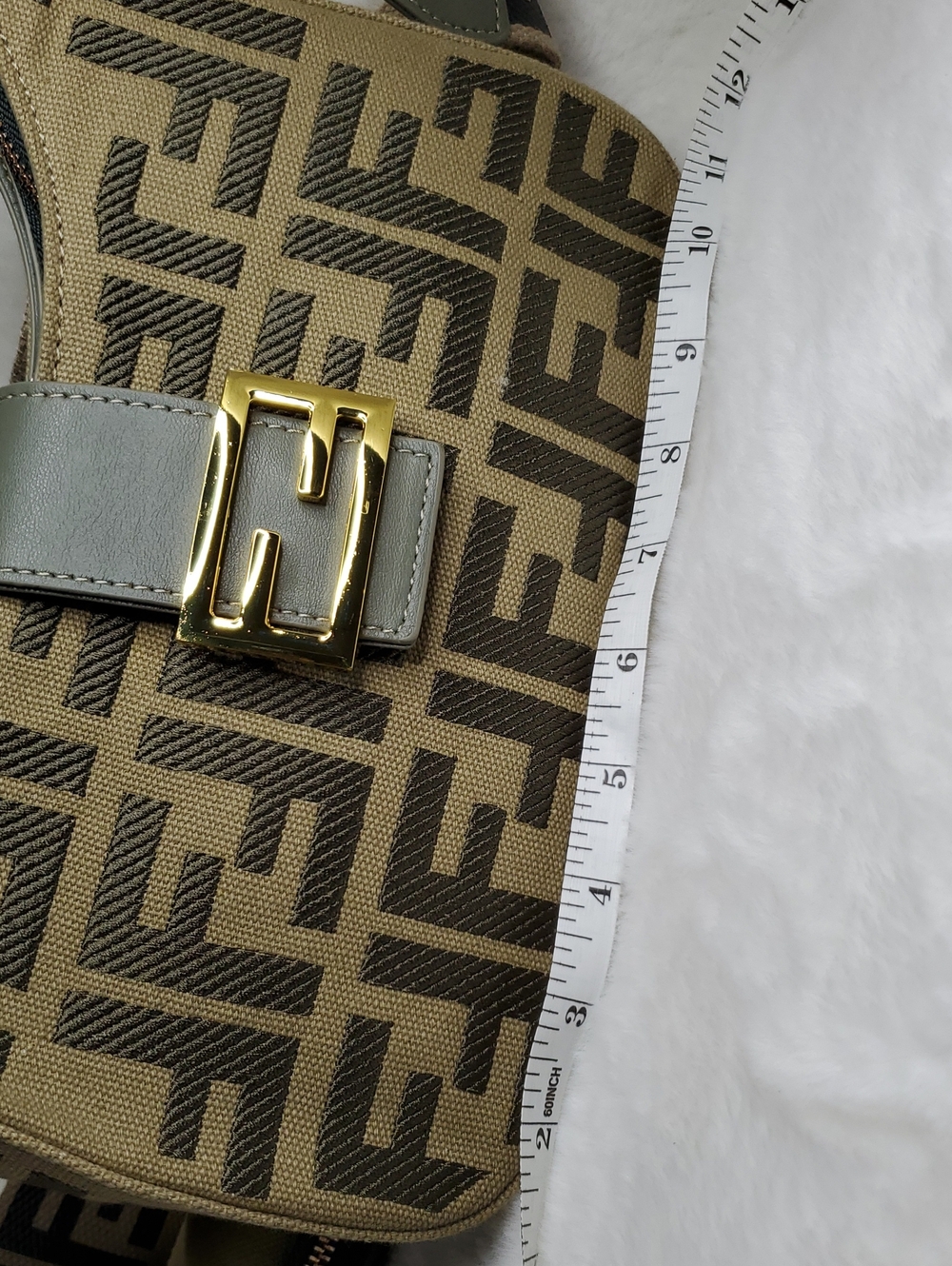 Beige & Brown Monogram Canvas Messenger Bag with Gray Strap - Picture 9 of 16